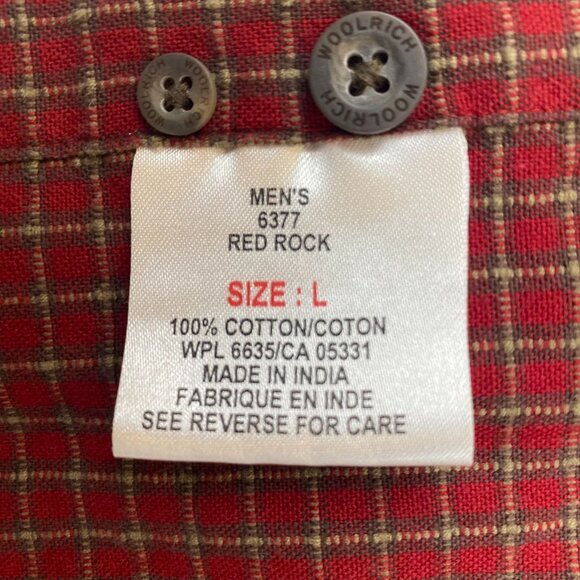Woolrich Mens Shirt Large Red Rock Plaid Button-Up Long Sleeve 100% Cotton - Picture 8 of 9
